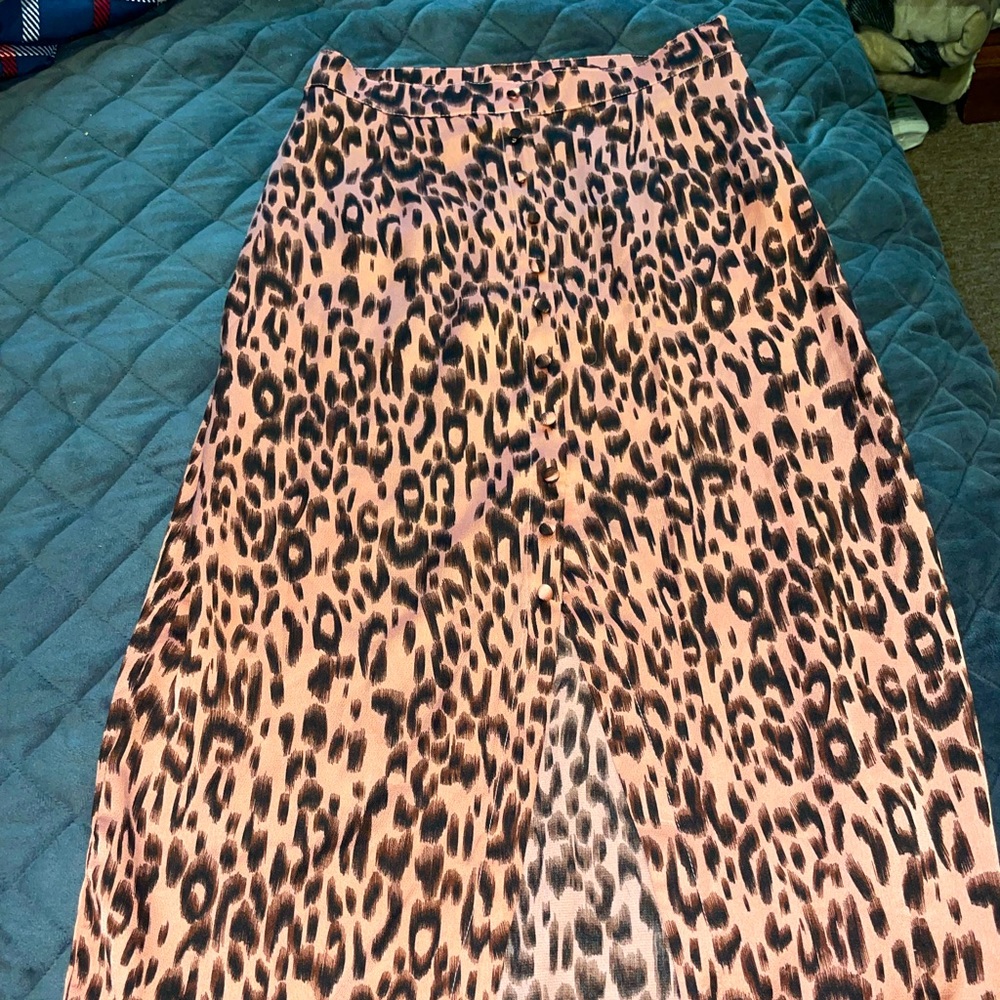 Pink cheetah midi skirt